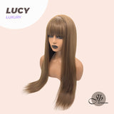 JBEXTENSION 26 Inches Light Brown Straight Wig With Bangs LUCY LUXURY