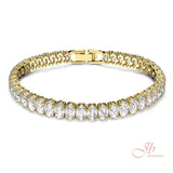 JBSELECTION stainless steel 14K Gold Plated Oval 4mm Cubic Zirconia Classic Tennis Bracelet | Gold Bracelets for Women